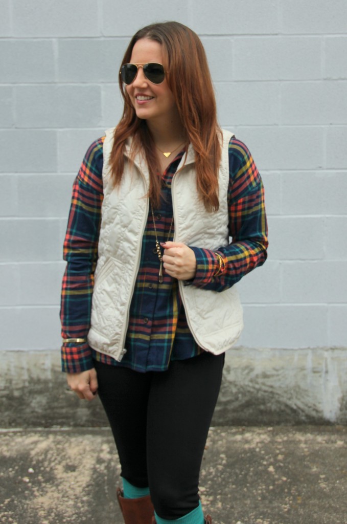 Quilted Vest and Plaid Boyfriend Shirt | Lady in Violet