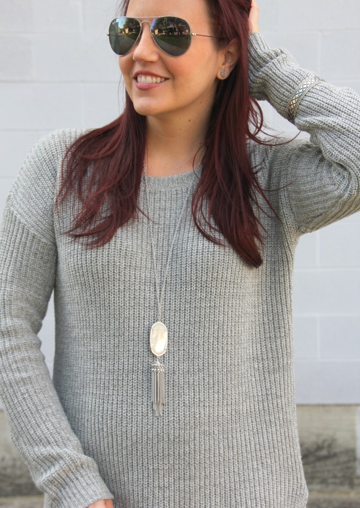 Kendra Scott Jewelry and Gray Sweater | Lady in Violet