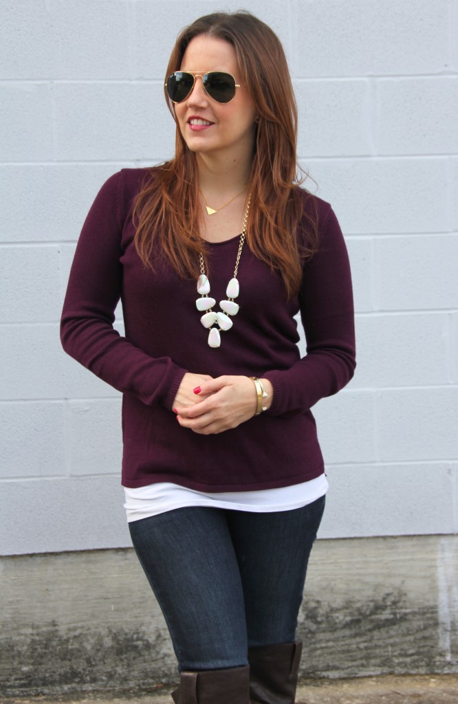 Pullover Sweater with Statement Necklace | Lady in Violet