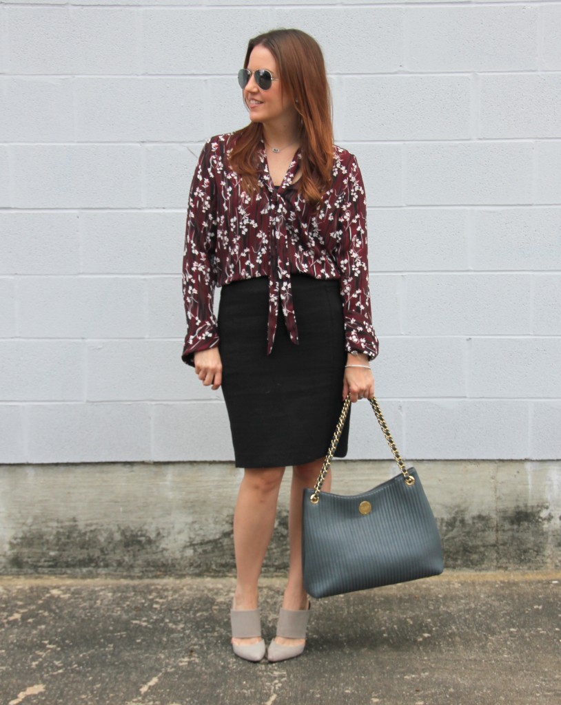 Work Outfit - Pencil Skirt and Floral Print Blouse | Lady in Violet