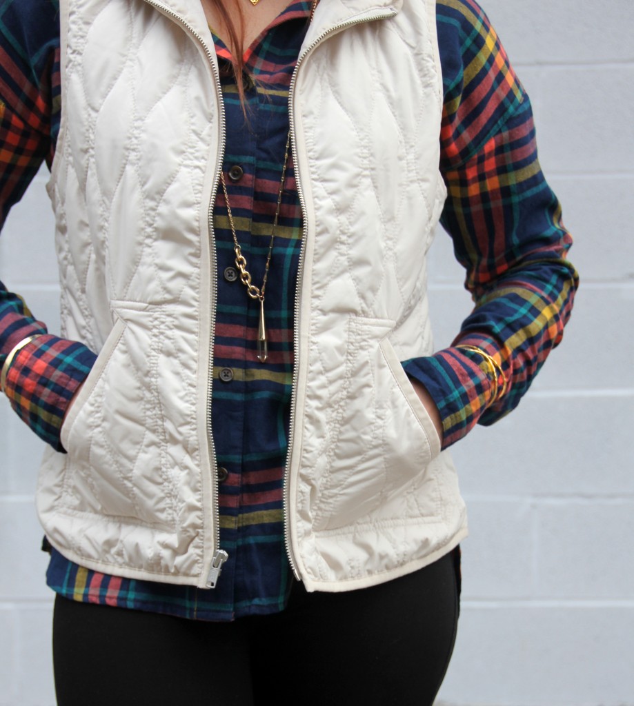 Old Navy Quilted Vest and Plaid Flannel Shirt | Lady in Violet