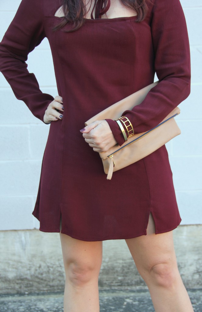 Maroon Holiday Dress, Clutch, Baublebar Bracelets | Lady in Violet