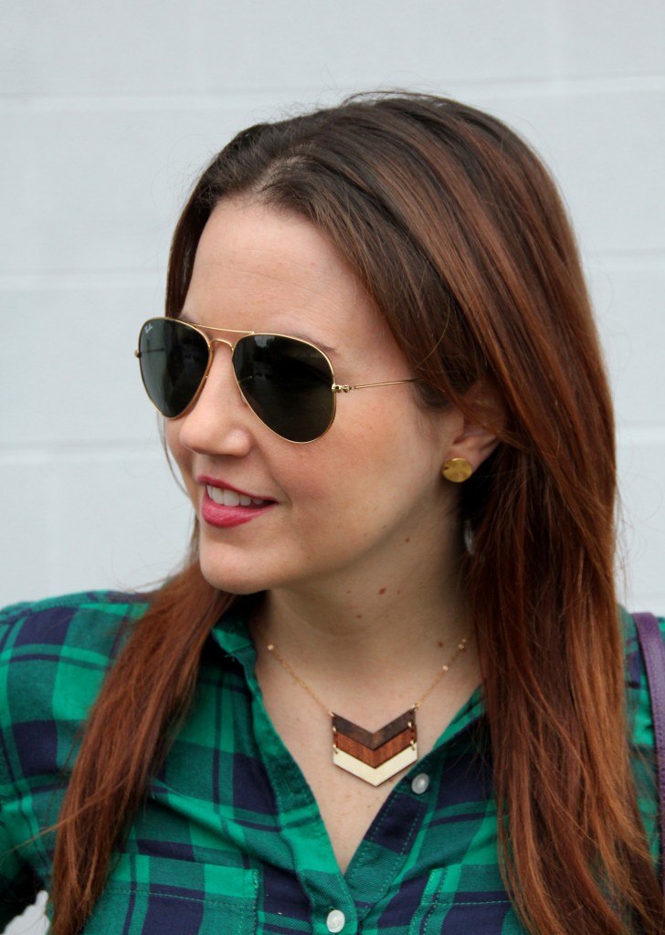 Woodkeeps Chevron Necklace and Gorjana Chloe Stud Earrings | Lady in Violet