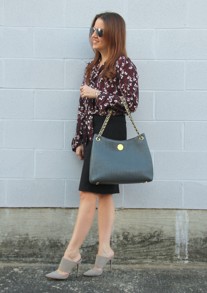 Office Style - Pencil Skirt, TieNeck Blouse, Mules | Lady in Violet