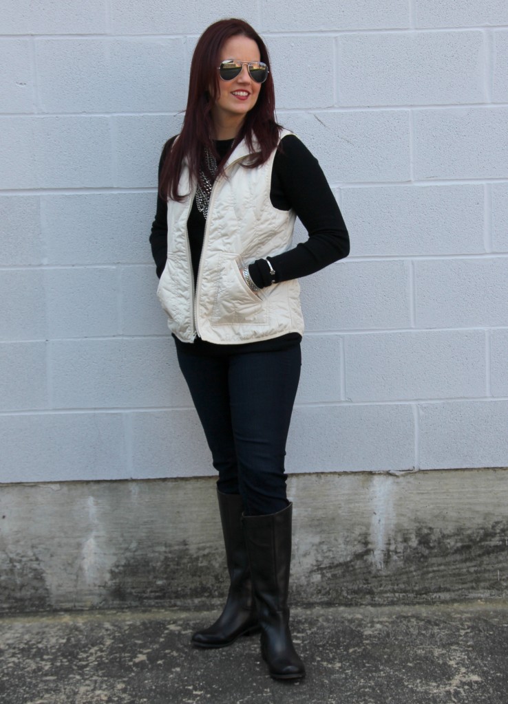 Fall Outfit Idea - Vest, Sweater, and Boots | Lady in Violet