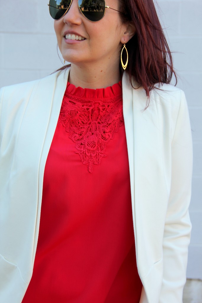Red Lace Blouse and Gorjana Aldridge earrings | Lady in Violet