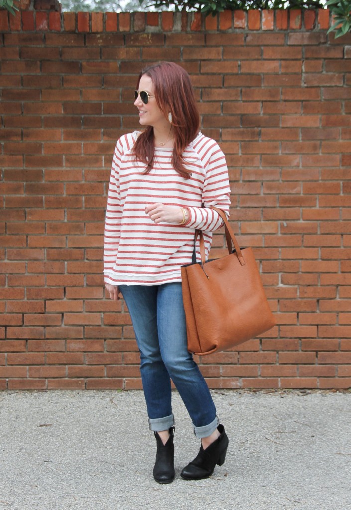 Winter Outfit - Striped Sweater and Cuffed Jeans | Lady in Violet