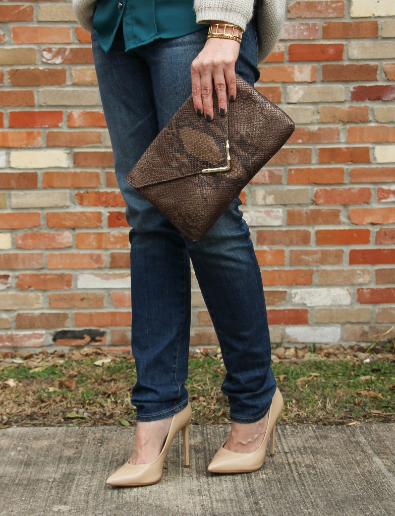 AG Jeans, Elaine Turner Bella Clutch and Steve Madden Heels | Lady in Violet