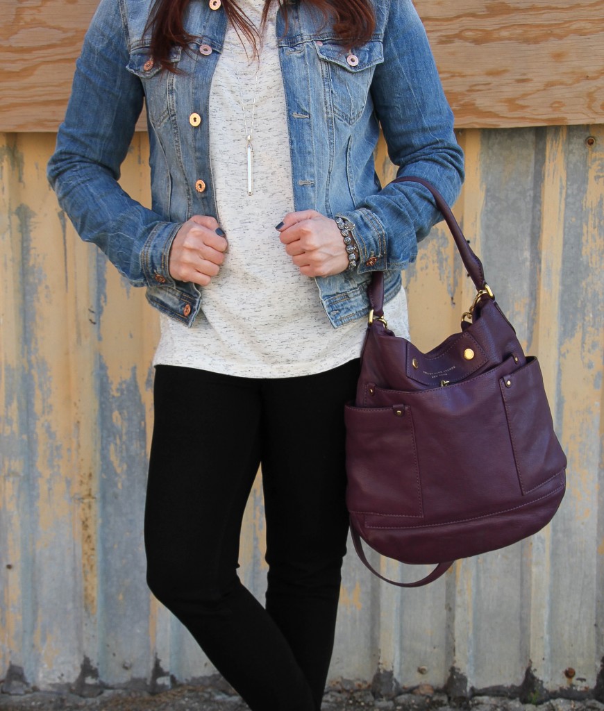 Casual Outfit with denim jacket and long sleeve tee | Lady in Violet