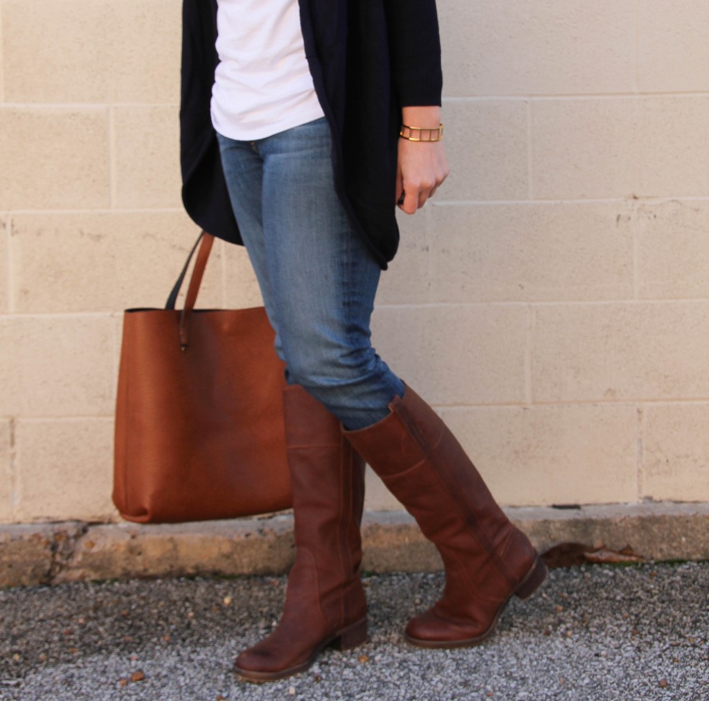 Lucky Brand Heloisse Riding Boots and Big Tote Bag | Lady in Violet