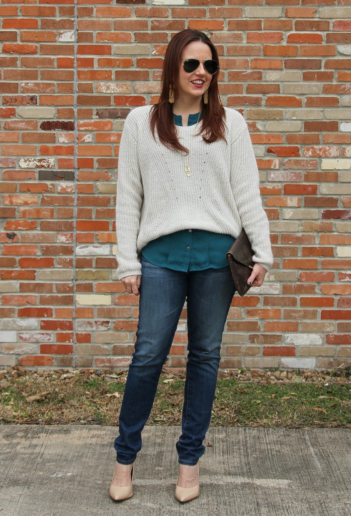 Cropped sweater with shirt underneath hot sale