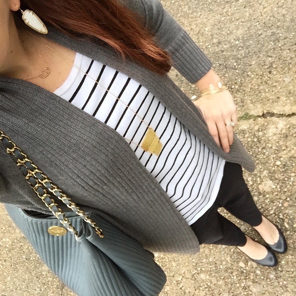 work outfit - stripes and cardigan | Lady in Violet