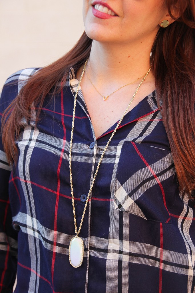 Kendra Scott Necklace and plaid shirt | Lady in Violet