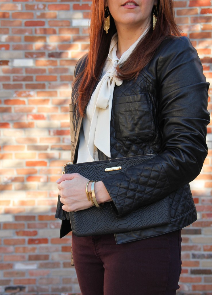 Quilted Leather Jacket, Gigi NY Clutch and Wanderlust & co bracelet | Lady in Violet