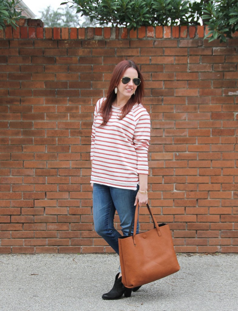 Weekend Outfit - Striped Tee and Big Tote | Lady in Violet