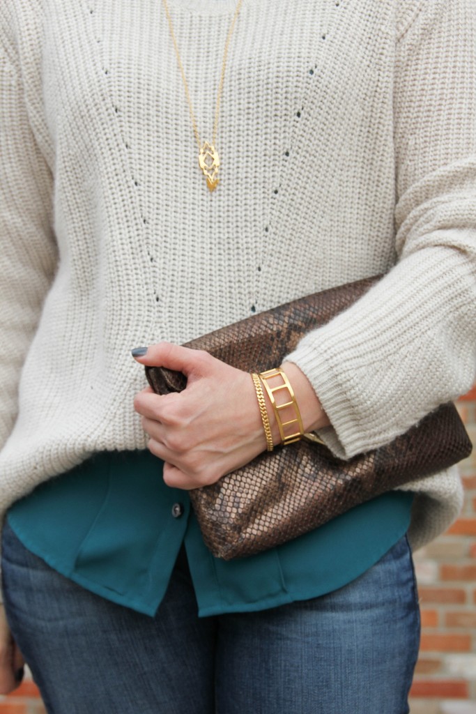 Baublebar Gold Bracelets and Gorjana Alejo Necklace | Lady in Violet