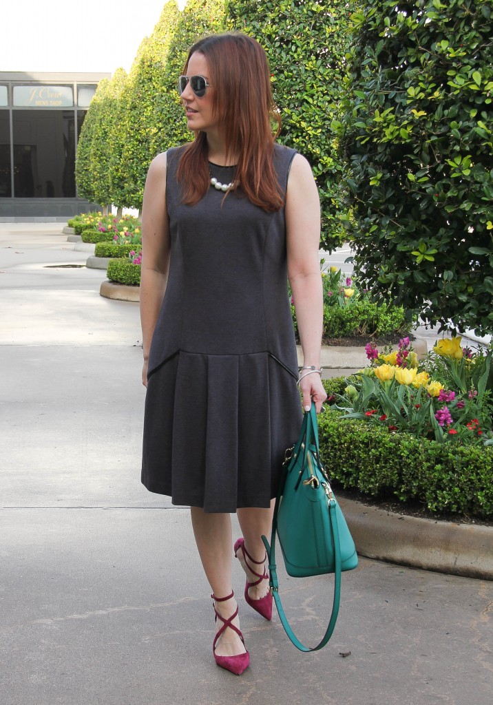 Office Outfit sheath dress and burgundy heels