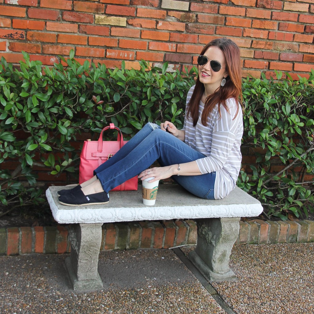 striped tee, jeans, and toms shoes | Lady in Violet