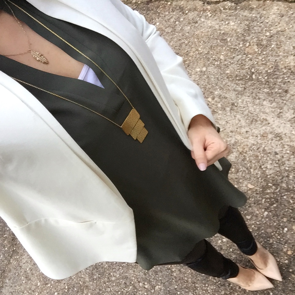 white blazer leather leggings