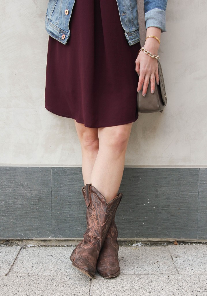 How to wear cowboy boots with a dress by Lady in Violet