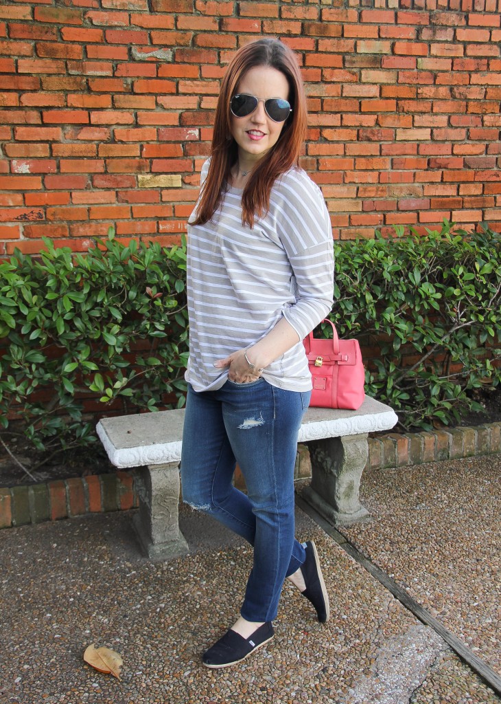 striped tee with jeans, casual outfit | Lady in Violet