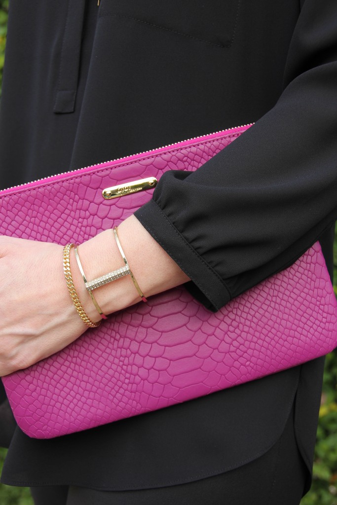 Magenta Clutch and baublebar bracelets | Lady in Violet