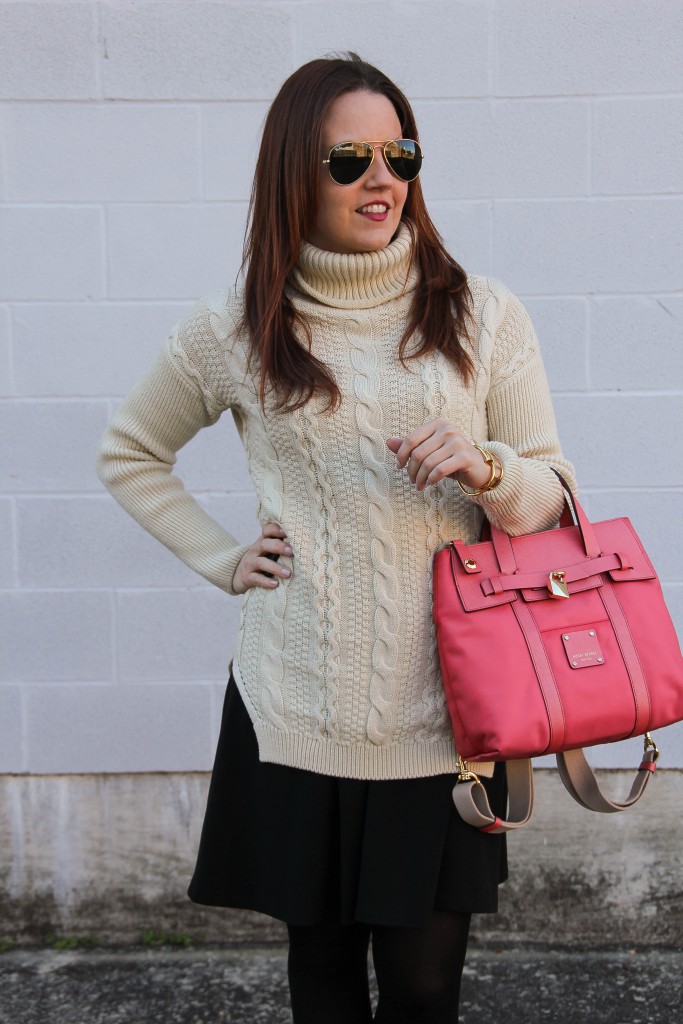 Cable Knit Turtleneck Sweater and Flared Skirt