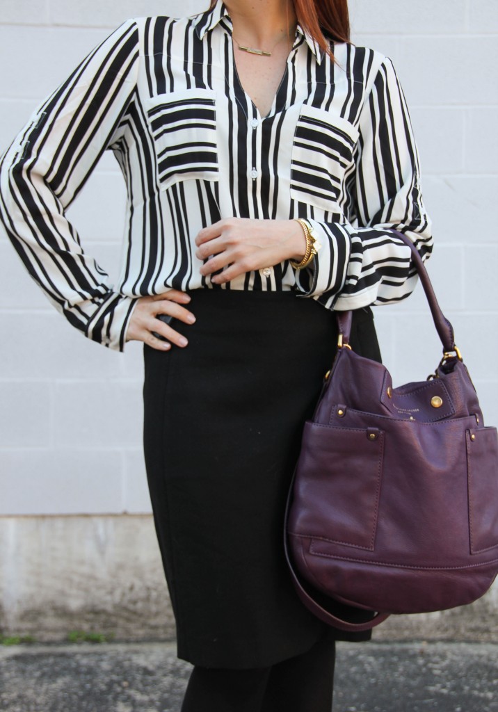 office outfit - striped blouse and pencil skirt | Lady in Violet