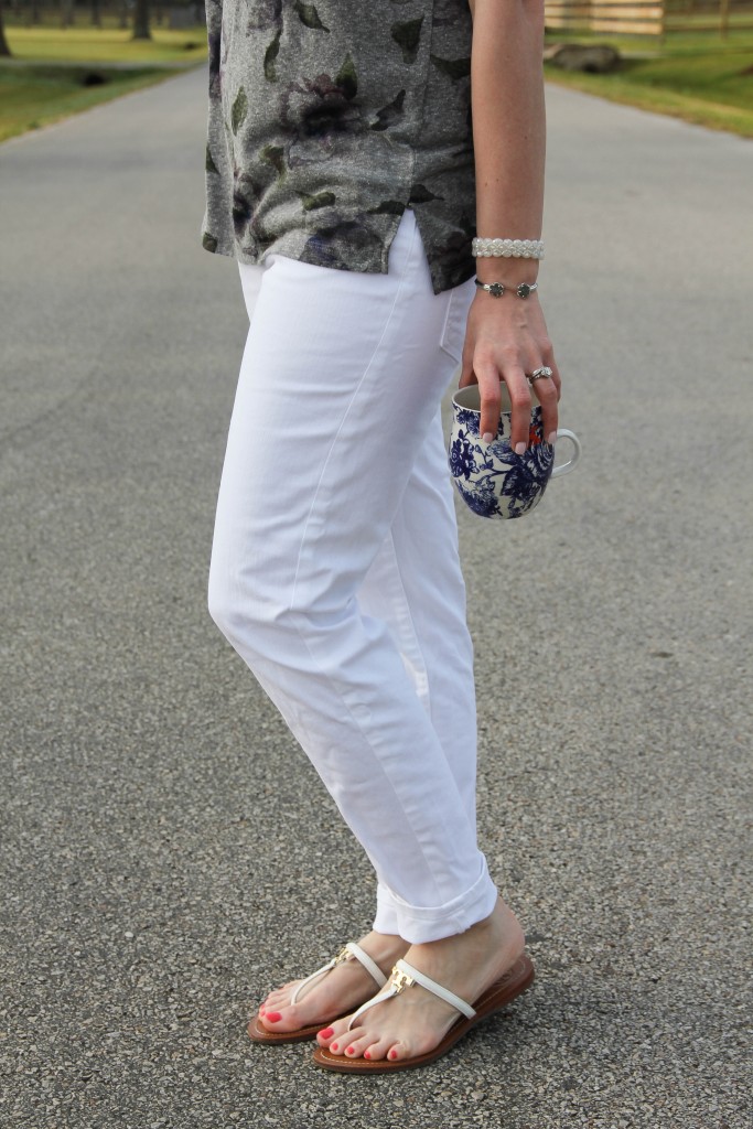 lucky brand white denim and tory burch white sandals