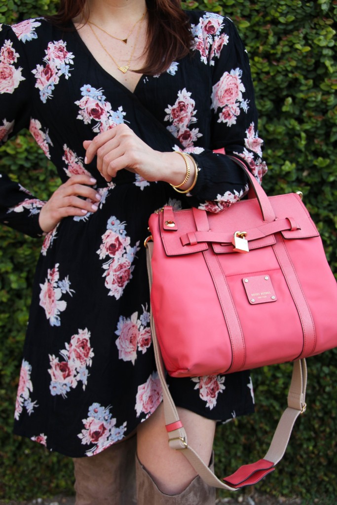 pink floral dress and henri bendel jetsetter