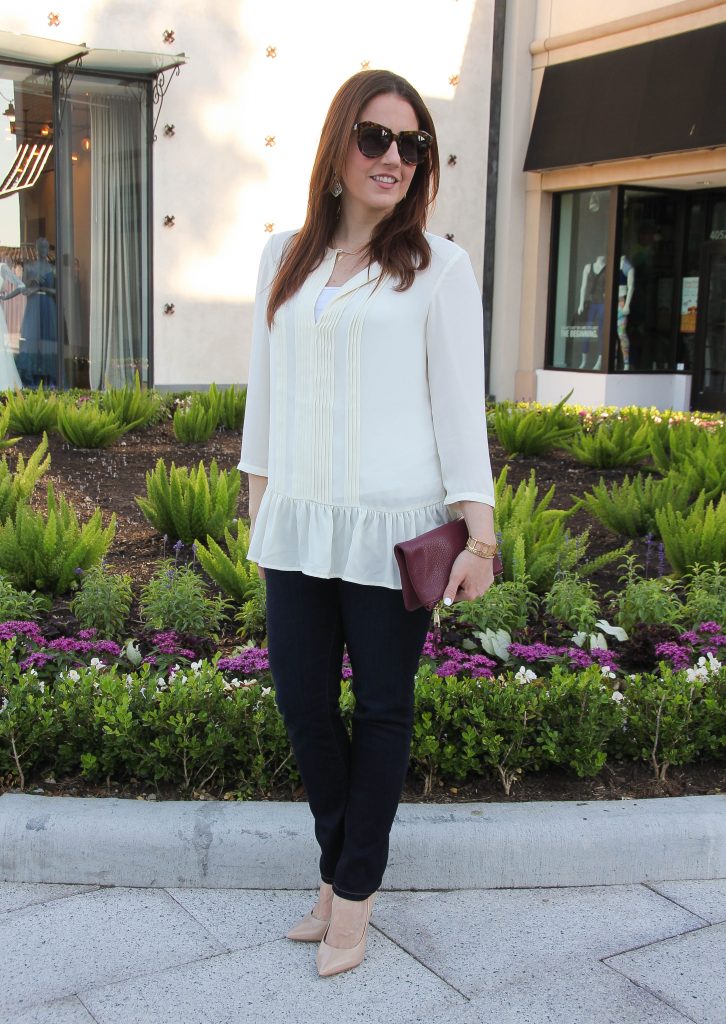 Spring Outfit - ruffle blouse and dark denim