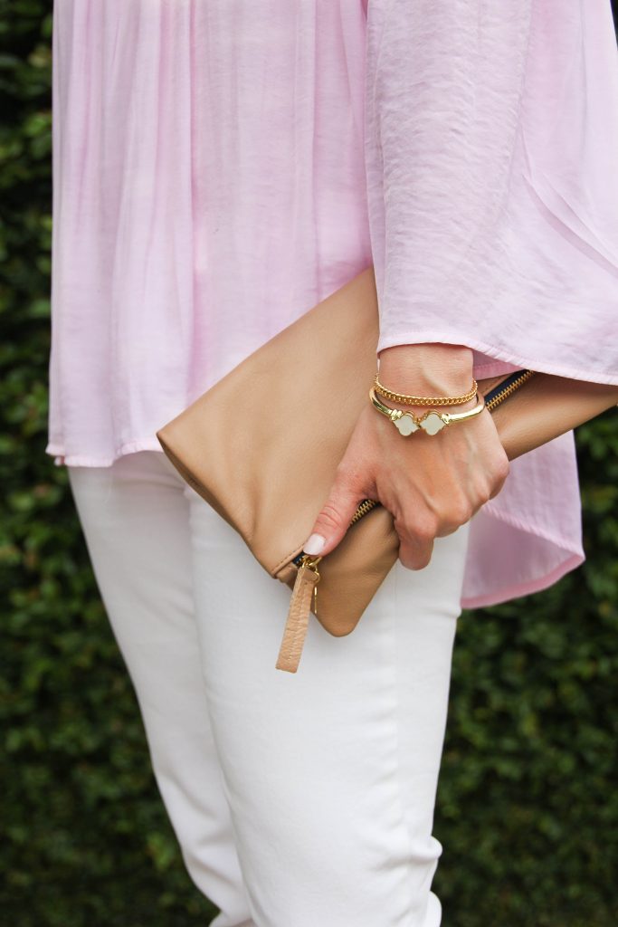 fashion - blush pink and white denim