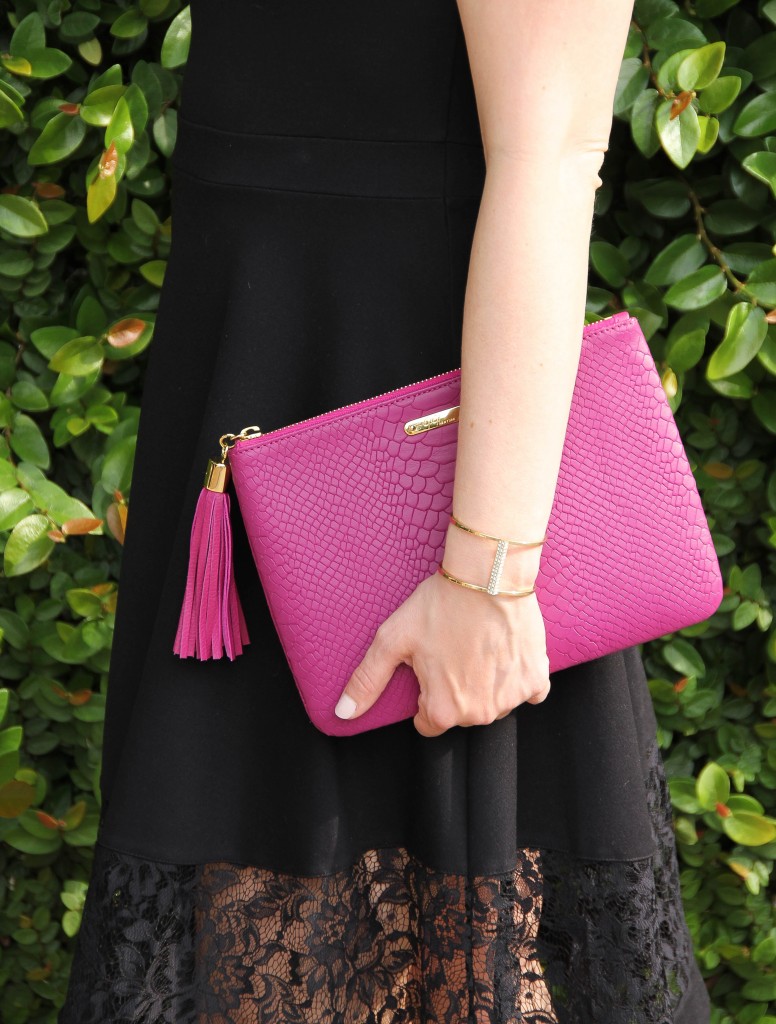 gigi ny magenta clutch and baublebar cuff bracelet