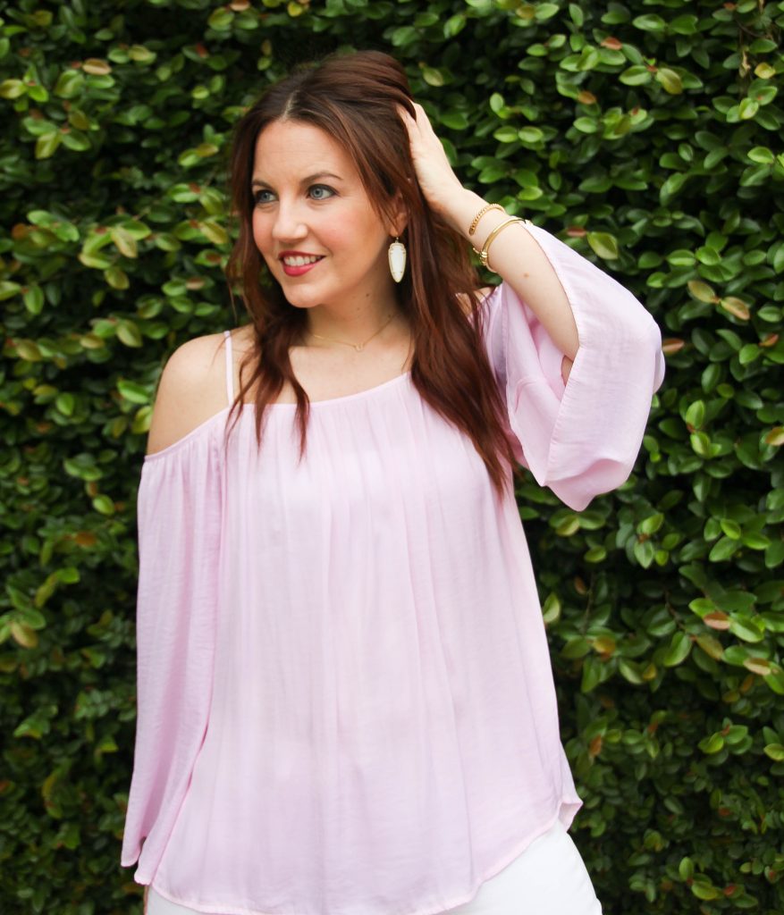 spring trend - pink off the shoulder blouse by Lady in Violet