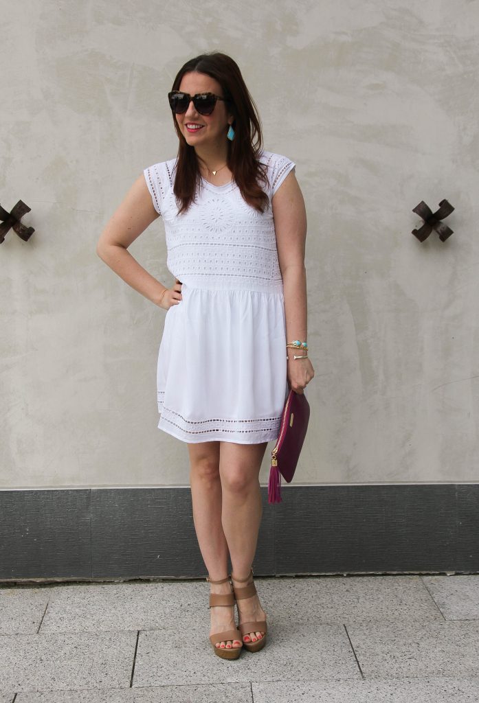 Summer Outfit - casual white dress and wedges