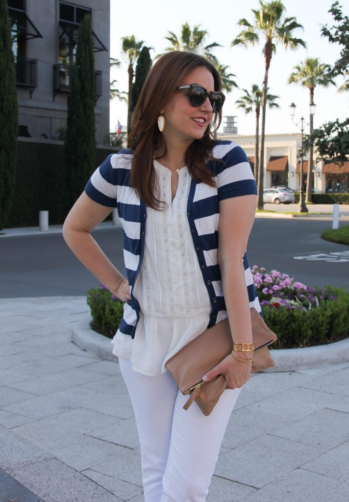 Striped Cardigan and white blouse for a spring outfit