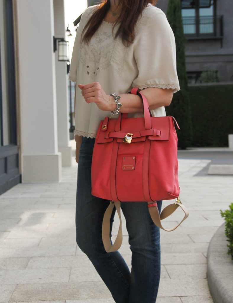 outfit idea - gray lace top and distressed jeans