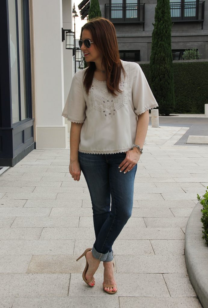 Summer outfit - linen top with distressed jeans