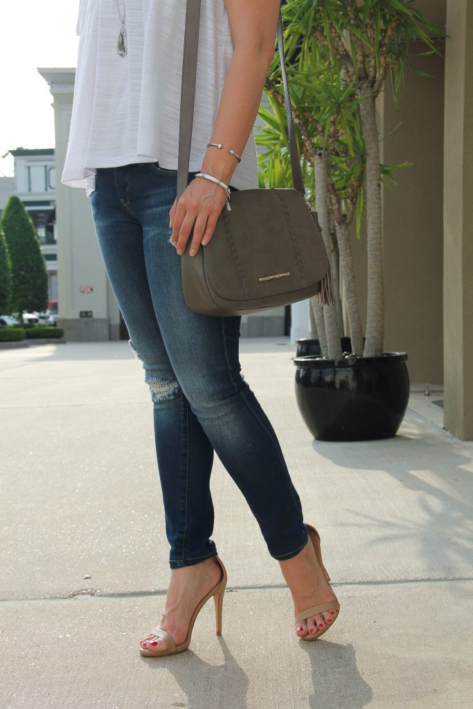 distressed jeans with nude summer sandals