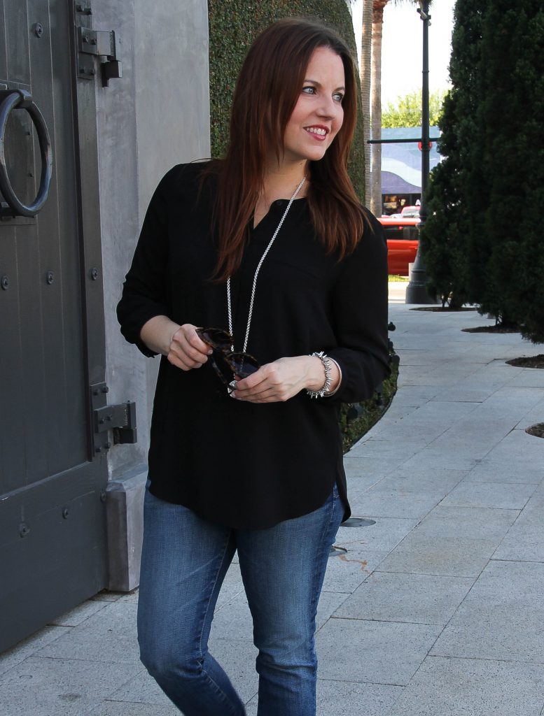 casual weekend outfit inspiration - black blouse and jeans