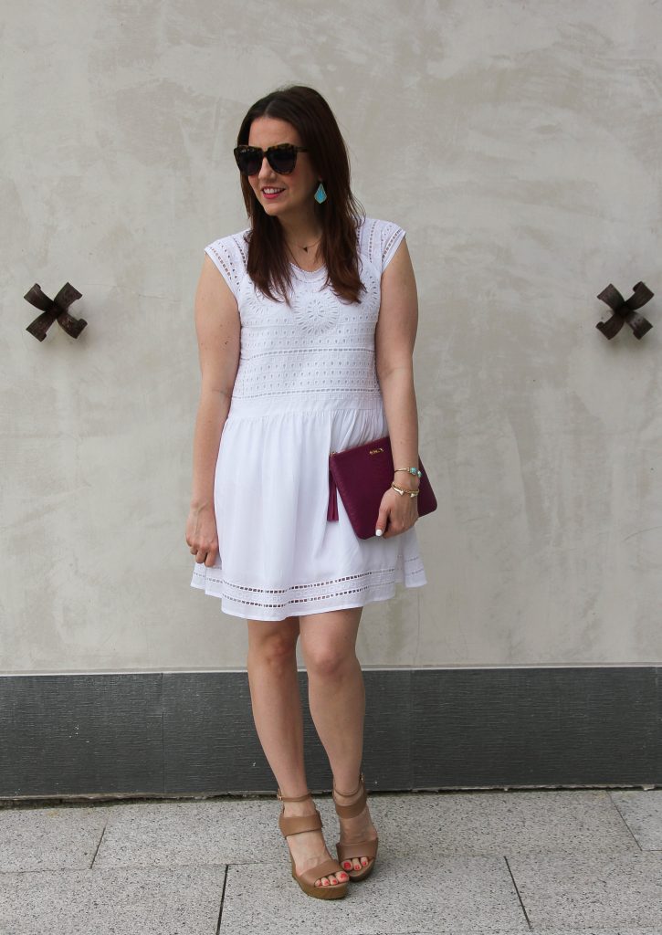 summer brunch outfit - casual white dress and wedges