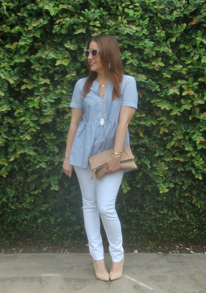 Spring Outfit idea - blue top and white jeans