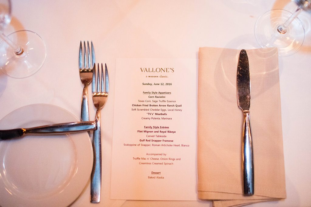 Vallone's Dinner Menu - Blogger Event