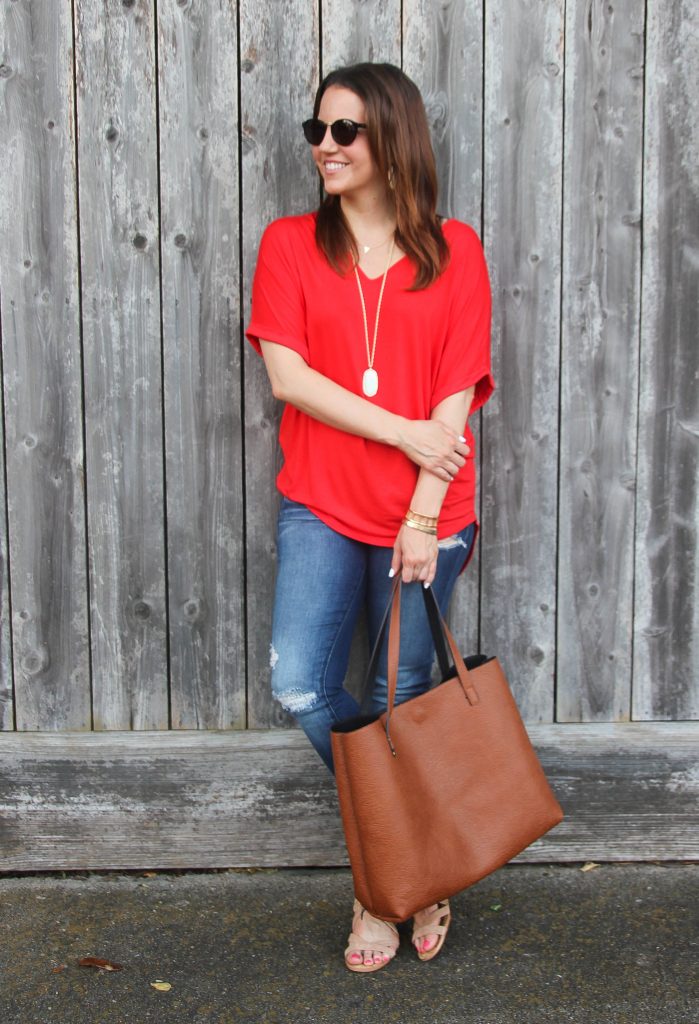 Casual Outfit - Red Tshirt and distressed jeans