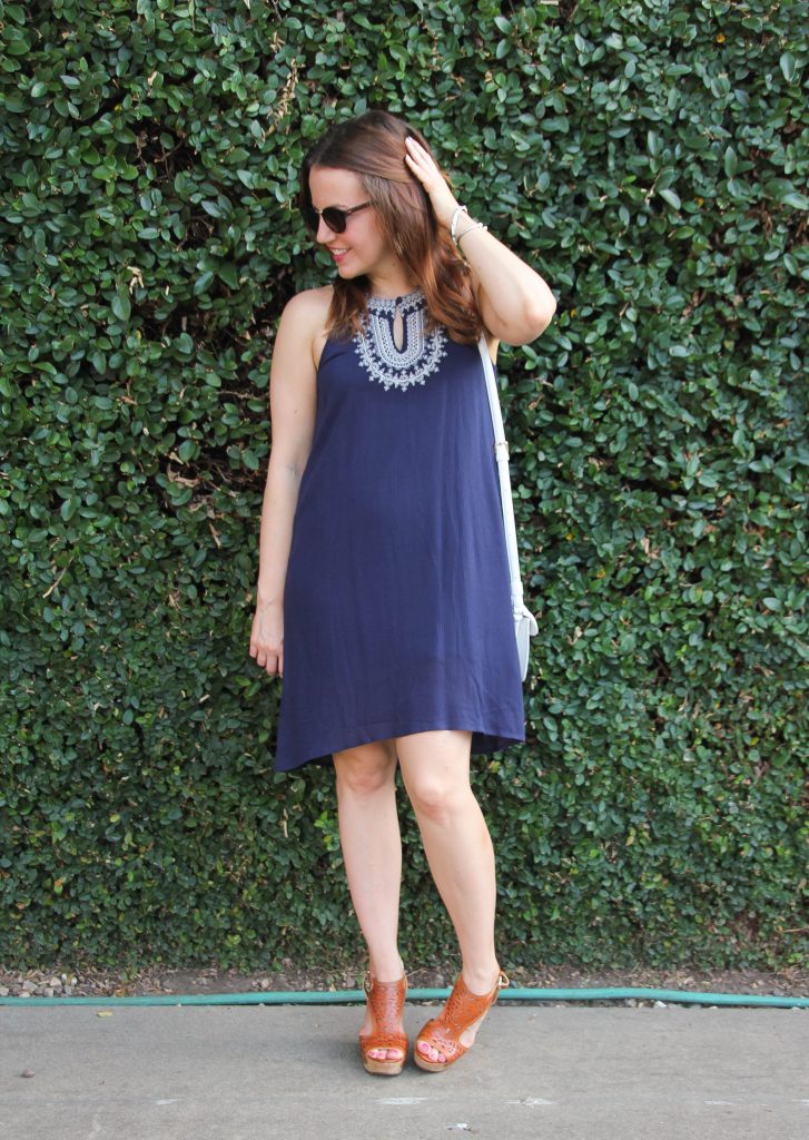 Summer outfit - navy halter dress and wedges