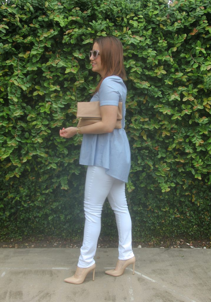 fashion blogger outfit - peplum top and white jeans