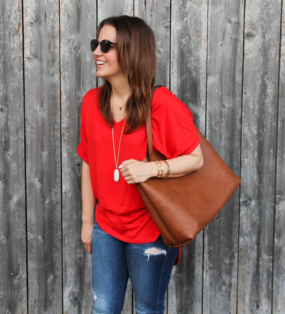 summer outfit idea - red piko tshirt