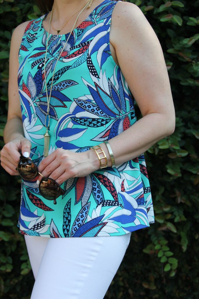 Weekend Outfit - floral tank top and white denim