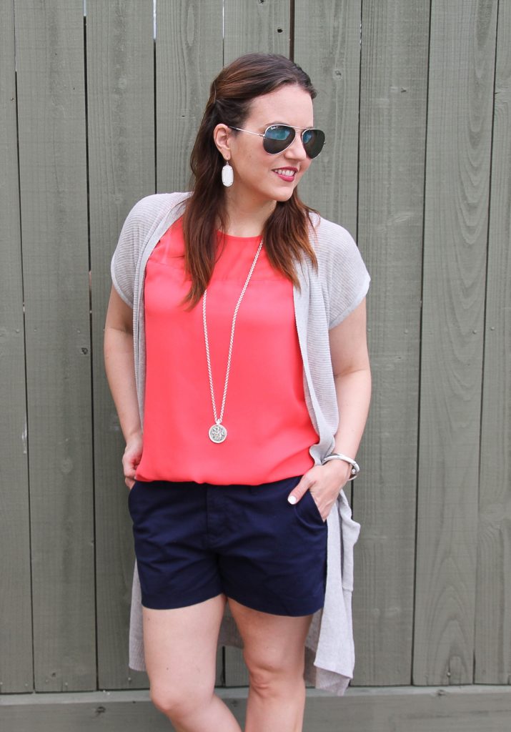 Summer Party Outfit - cotton shorts and coral blouse