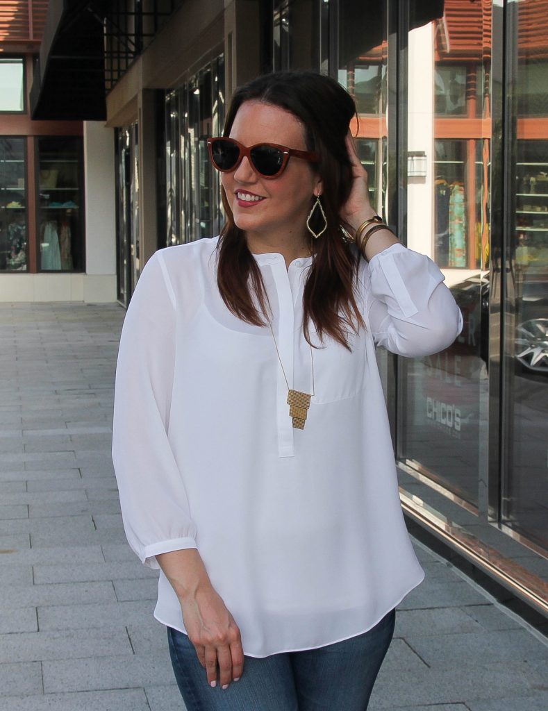 style a basic white blouse with gold jewelry